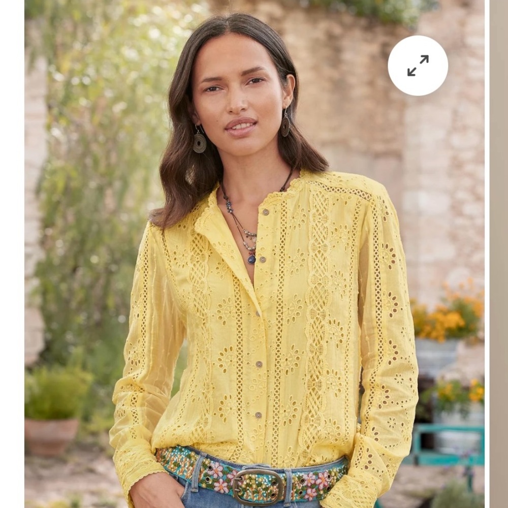 Sundance Yellow Lace Button-Up Top